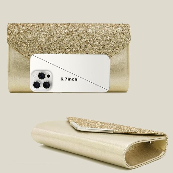 Clutch Purse for Women,Evening Bag Sparkling Handbag with Detachable Chain, Enve - Picture 8 of 9